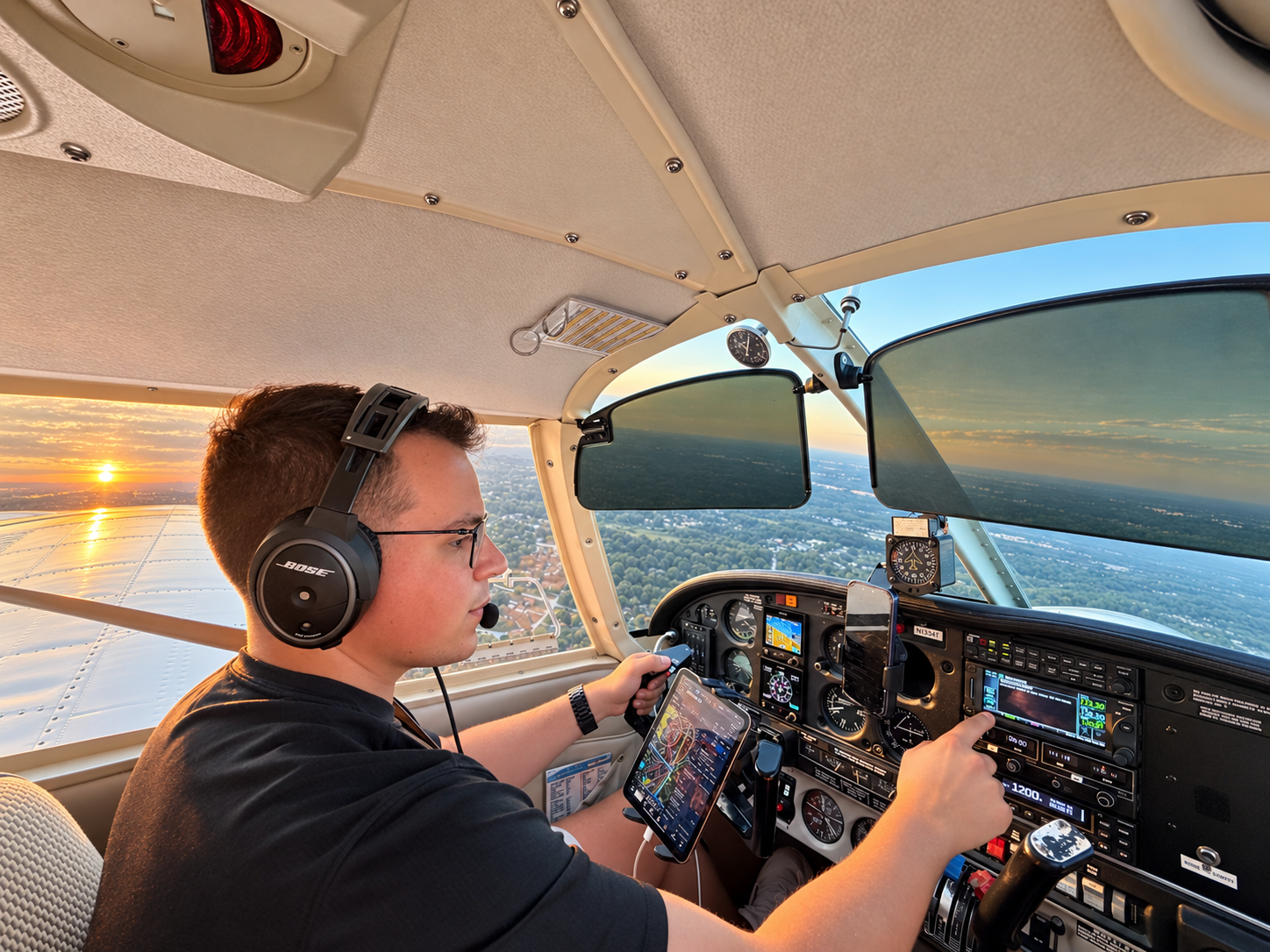 Student pilot and instructor walking toward a training aircraft at a flight school
