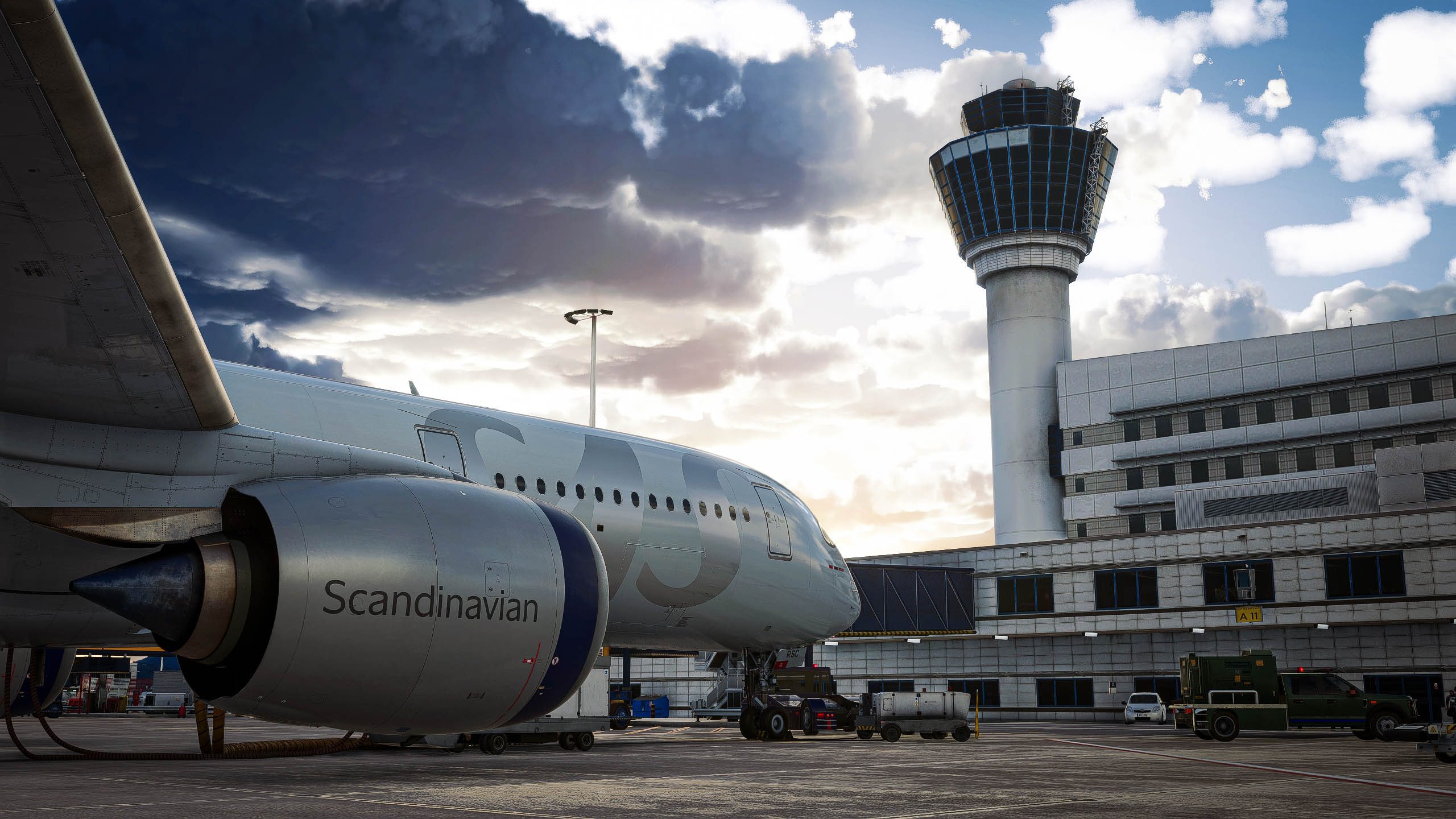 Photorealistic air-to-air aircraft scene created in a modern flight simulator
